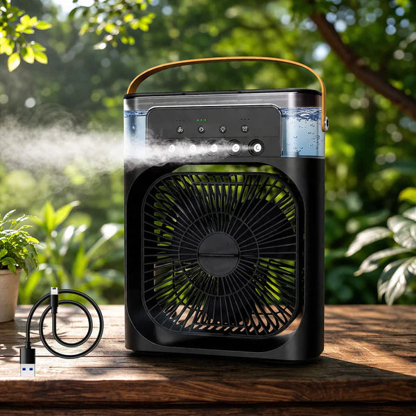 Portable Mini Air Cooler Fan with 7-Color LED Light – USB Personal Cooling Fan