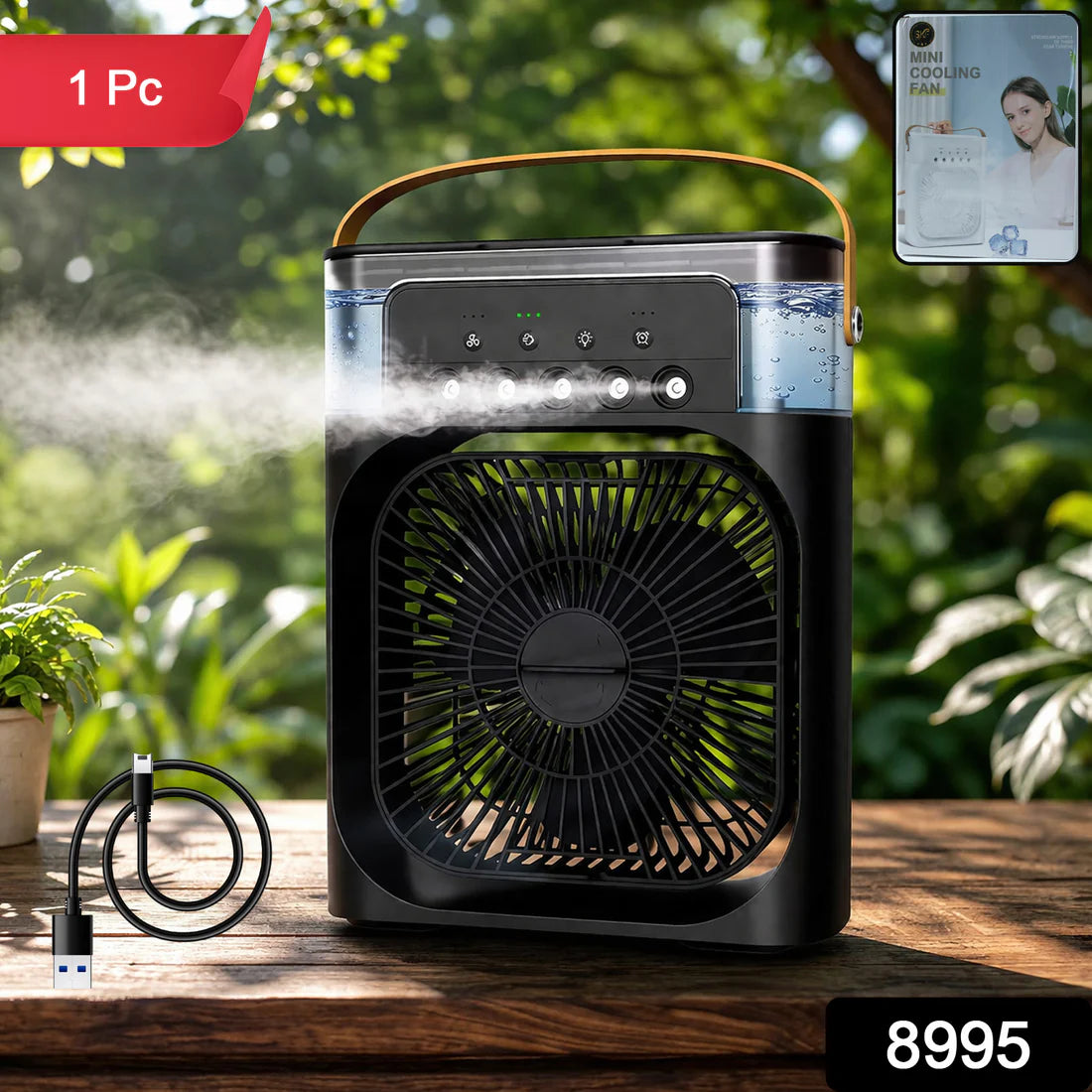 Portable Mini Air Cooler Fan with 7-Color LED Light – USB Personal Cooling Fan