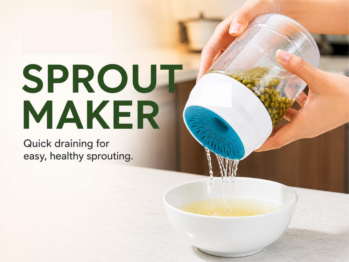 Sprout Maker Jar with Drain Lid & Stand – Hygienic BPA-Free Sprouting Jar for Fresh & Healthy Sprouts