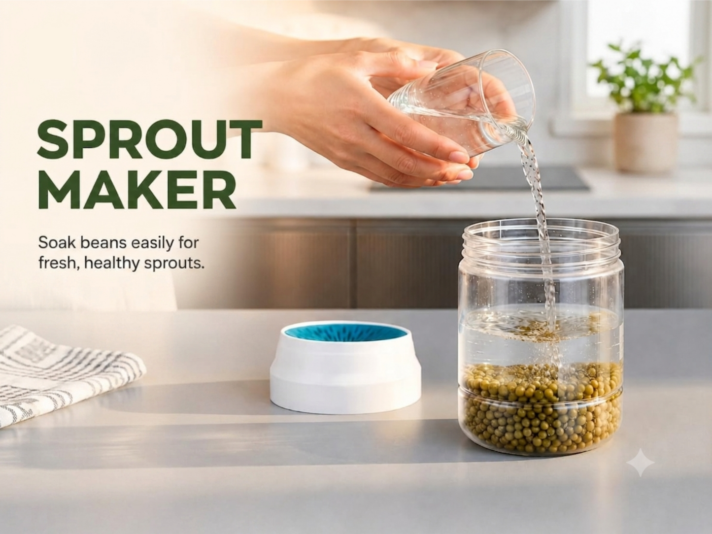 Sprout Maker Jar with Drain Lid & Stand – Hygienic BPA-Free Sprouting Jar for Fresh & Healthy Sprouts