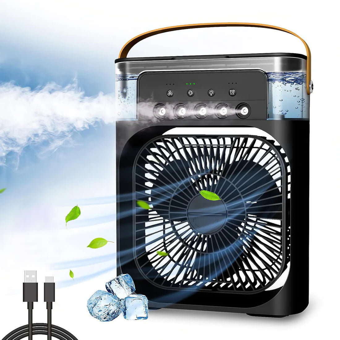 Portable Mini Air Cooler Fan with 7-Color LED Light – USB Personal Cooling Fan
