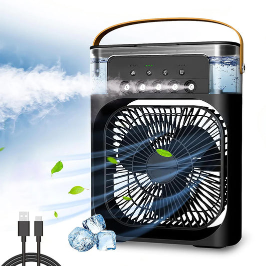 Portable Mini Air Cooler Fan with 7-Color LED Light – USB Personal Cooling Fan