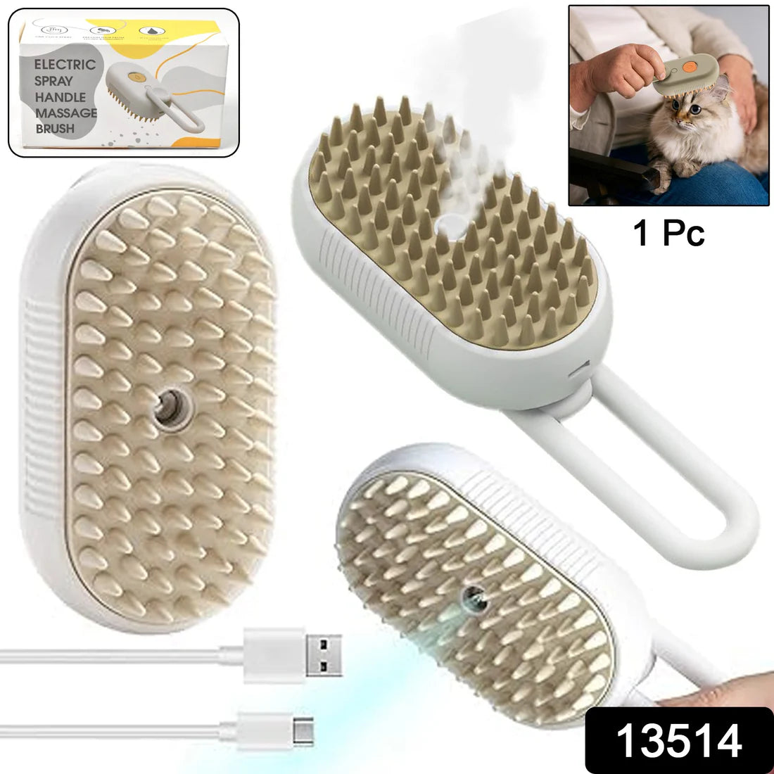 Pet Steam Grooming Brush – Electric Spray Massage Hair Removal Comb for Dogs & Cats