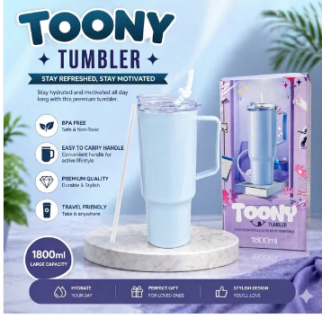 Toony Tumbler 1200ml – Premium Insulated Travel Mug with Straw & Handle